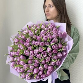 Шикарный букет тюльпанов пионовидных 101 штука