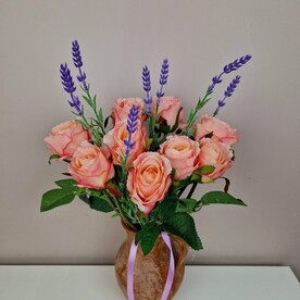 Искусственные цветы букет розы розовые и лаванда