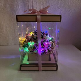 Светящийся букет Радужная гипсофила в подарочной коробке 16х23