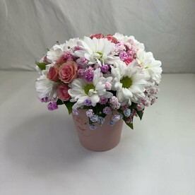 Букет в стаканчике Роза с хризантемой