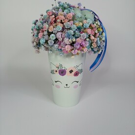Стаканчик с гипсофилой и хлопком Синий кот