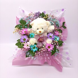 Цветочная композиция в ведерке "Мишутка"