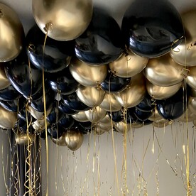 Набор воздушных шаров под потолок «Черный и Золото», 100 шт.
