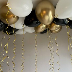 Набор воздушных шаров под потолок «Золото, Черный, Белый» - 20 шт.