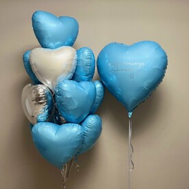 Воздушные шары сердца на день рождения 🩵