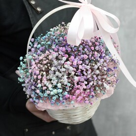 Радужная гипсофила в корзинке