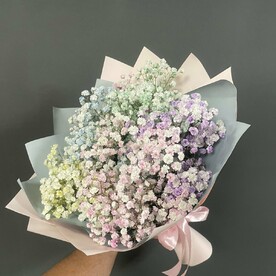 Букет Радужная Гипсофила в нежной пленке
