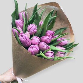 Букет из 15 пионовидных тюльпанов "Сирень"