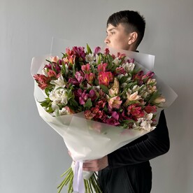 49-0006 Букет из 35 ярких альстромерий в стильной упаковке