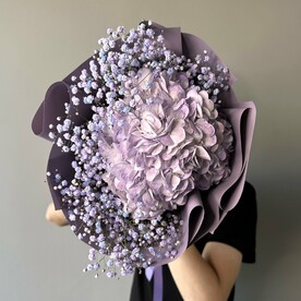 Дуо букет «Лавандовый раф» из нежной гортензии и гипсофилы