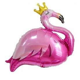 Фольгированный воздушный шар фигура Фламинго с короной