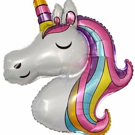 Воздушный шар фольгированный фигура Голова Единорога Фуксия