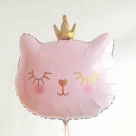 Воздушный шар с гелием фольгированная фигура голова Котенок принцесса Розовая