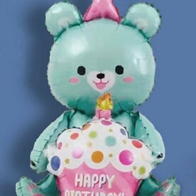 Воздушный шар с гелием фольгированная фигура Медведь с кексом голубой