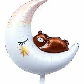 Воздушный шар с гелием фольгированная фигура Месяц и мишка
