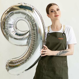 Воздушный шар цифра 9 серебро с гелием - 100см