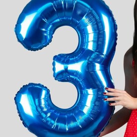 Воздушный шар цифра 3 синий с гелием - 100см