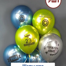 Воздушные латексные шары с гелием 23 Февраля Мой Защитник 9шт