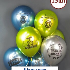 Воздушные латексные шары с гелием 23 Февраля Мой Защитник 15шт