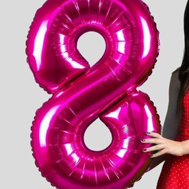 Воздушный шар цифра 8 фуксия с гелием - 102см