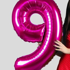 Воздушный шар цифра 9 фуксия с гелием - 102см