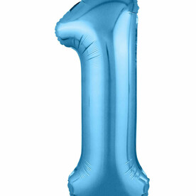 Фольгированный воздушный шар цифра 1 голубой с гелием - Премиум 102см