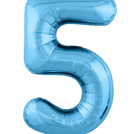 Фольгированный воздушный шар цифра 5 голубой с гелием - Премиум 102см