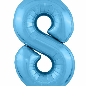 Фольгированный воздушный шар цифра 8 голубой с гелием - Премиум 102см