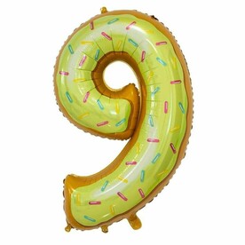 Фольгированный воздушный шар с гелием цифра 9 пончик - 89см