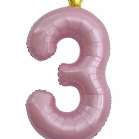 Фольгированный воздушный шар с гелием цифра 3 розовая Золотая корона - 102 см