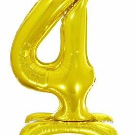 Воздушный шарик цифра на подставке 4 золото - 81см