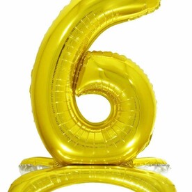 Воздушный шарик цифра на подставке 6 золото - 81см