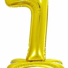 Воздушный шарик цифра на подставке 7 золото - 81см