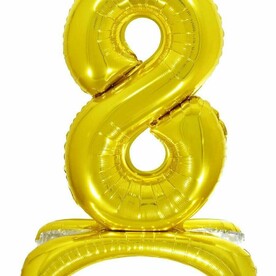 Воздушный шарик цифра на подставке 8 золото - 81см