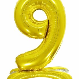 Воздушный шарик цифра на подставке 9 золото - 81см