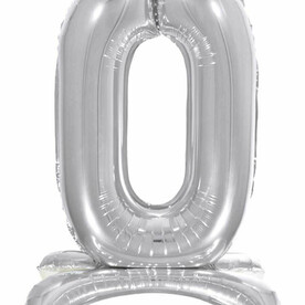 Воздушный шарик цифра на подставке 0 серебро - 81см