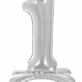 Воздушный шарик цифра на подставке 1 серебро - 81см
