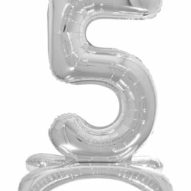Воздушный шарик цифра на подставке 5 серебро - 81см