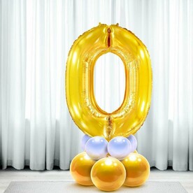 Воздушный шар цифра 0 на подставке латекс в цвете золото