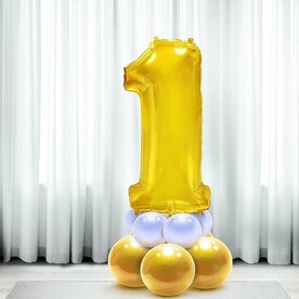 Воздушный шар цифра 1 на подставке латекс в цвете золото
