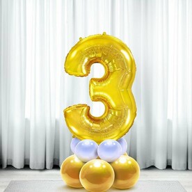 Воздушный шар цифра 3 на подставке латекс в цвете золото