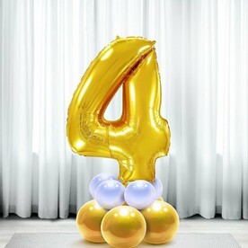 Воздушный шар цифра 4 на подставке латекс в цвете золото