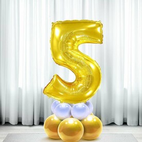 Воздушный шар цифра 5 на подставке латекс в цвете золото