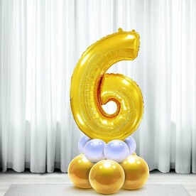 Воздушный шар цифра 6 на подставке латекс в цвете золото