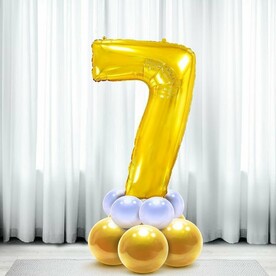Воздушный шар цифра 7 на подставке латекс в цвете золото