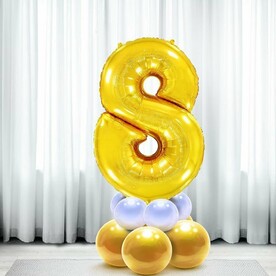 Воздушный шар цифра 8 на подставке латекс в цвете золото