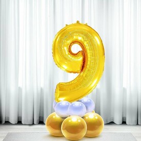 Воздушный шар цифра 9 на подставке латекс в цвете золото