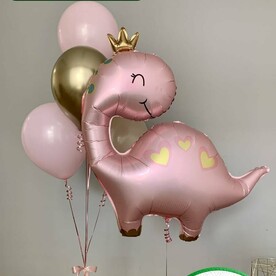 Облако из воздушных шаров с гелием, подарок на день рождения девочке, Динозаврик розовый