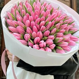 Большой букет розовых тюльпанов