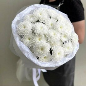 Монобукет из 5 белых кустовых хризантем от студии Mnogo Tsvetov